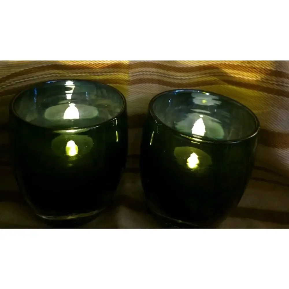 Pair of Glassybaby Thoughtful Hand-Blown Glass Votive Candle Holders Triskelion